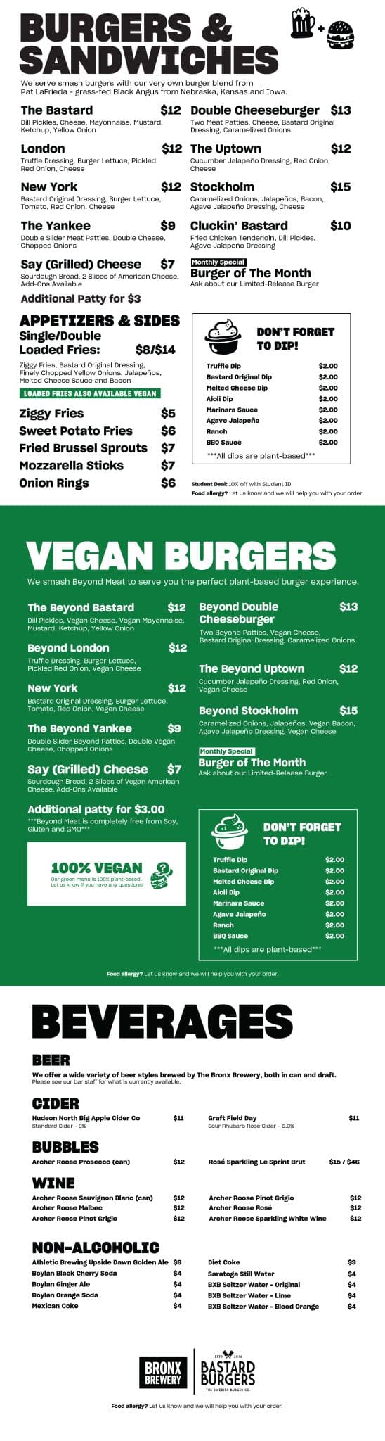 View bastard burgers menu